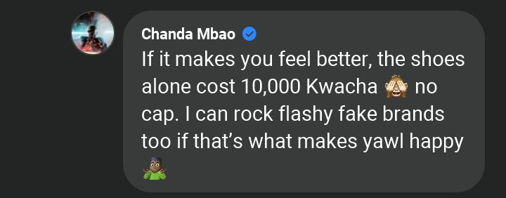 Chanda Mbao's reply to a music fan